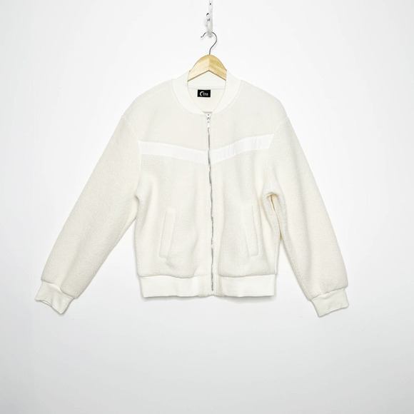 Zyia Active Flying V Fleece Jacket white teddy Sherpa full zip cozy womens l - Picture 3 of 10